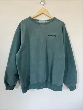 Vintage Oversized Campus Crew Washed Teal Cotton Sweatshirt Crewneck 90s